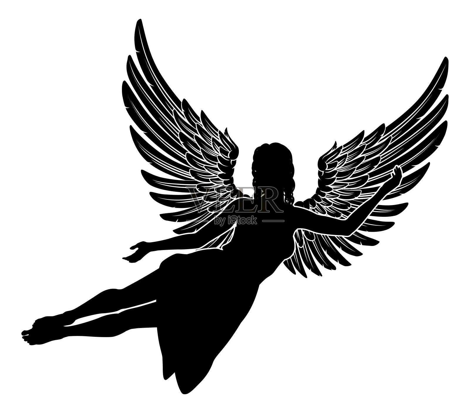 天使女人与翅膀剪影插画图片素材