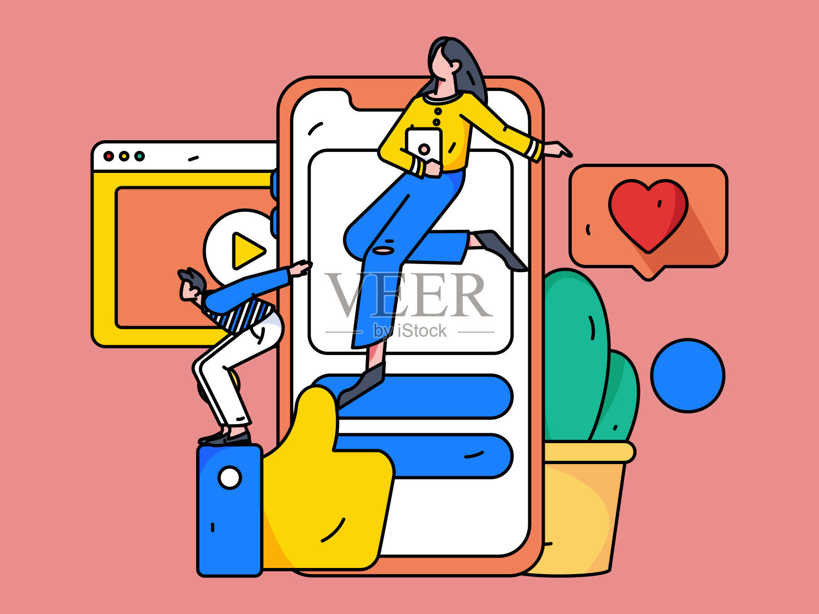 虚拟人物社会交往概念商业平面矢量手绘插画插画图片素材