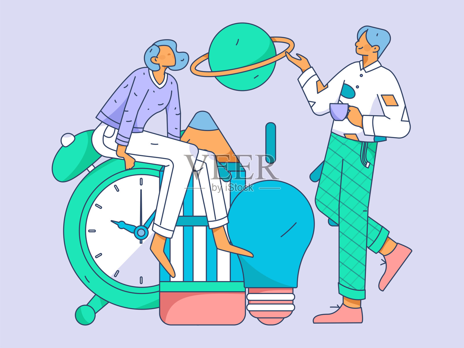 平面矢量插图的业务人员操作的工作场景插画图片素材