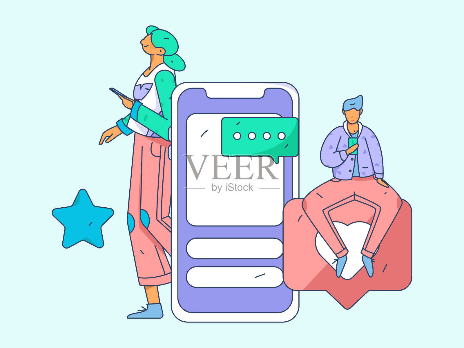 虚拟人物社会交往概念商业平面矢量手绘插画插画图片素材