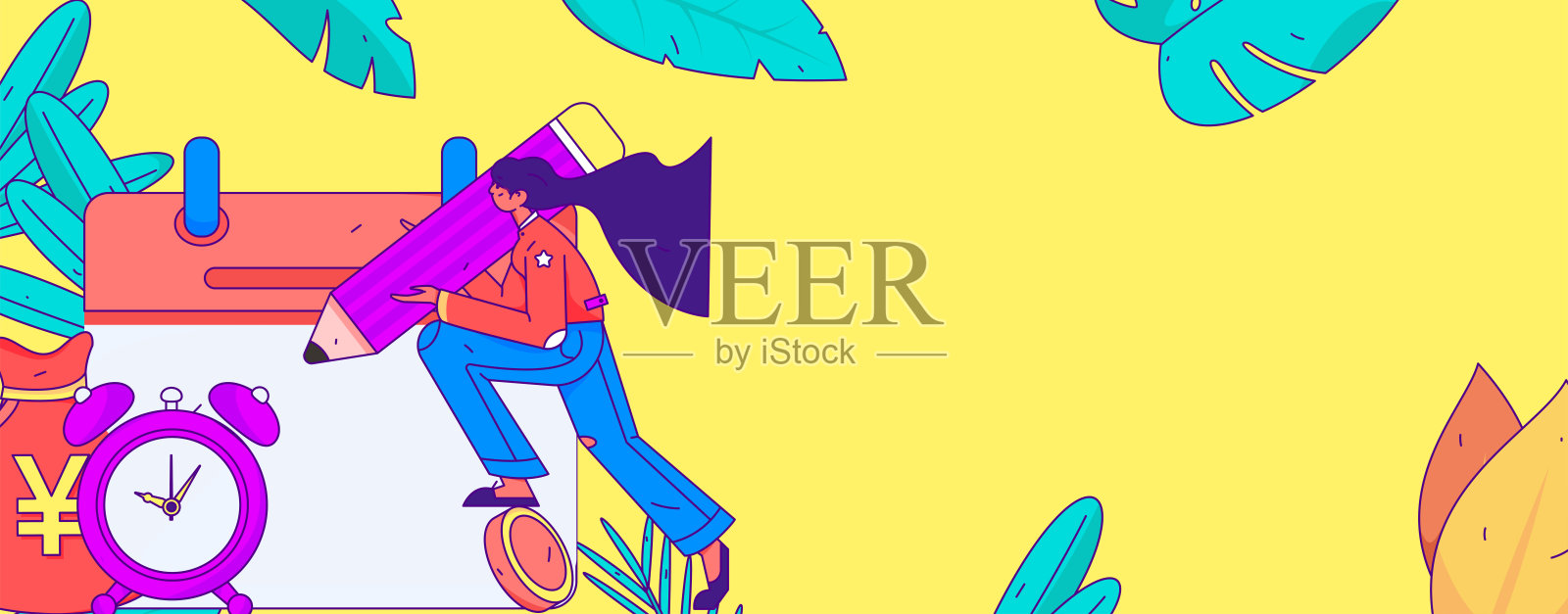 签到字符平面矢量概念操作手绘插图插画图片素材