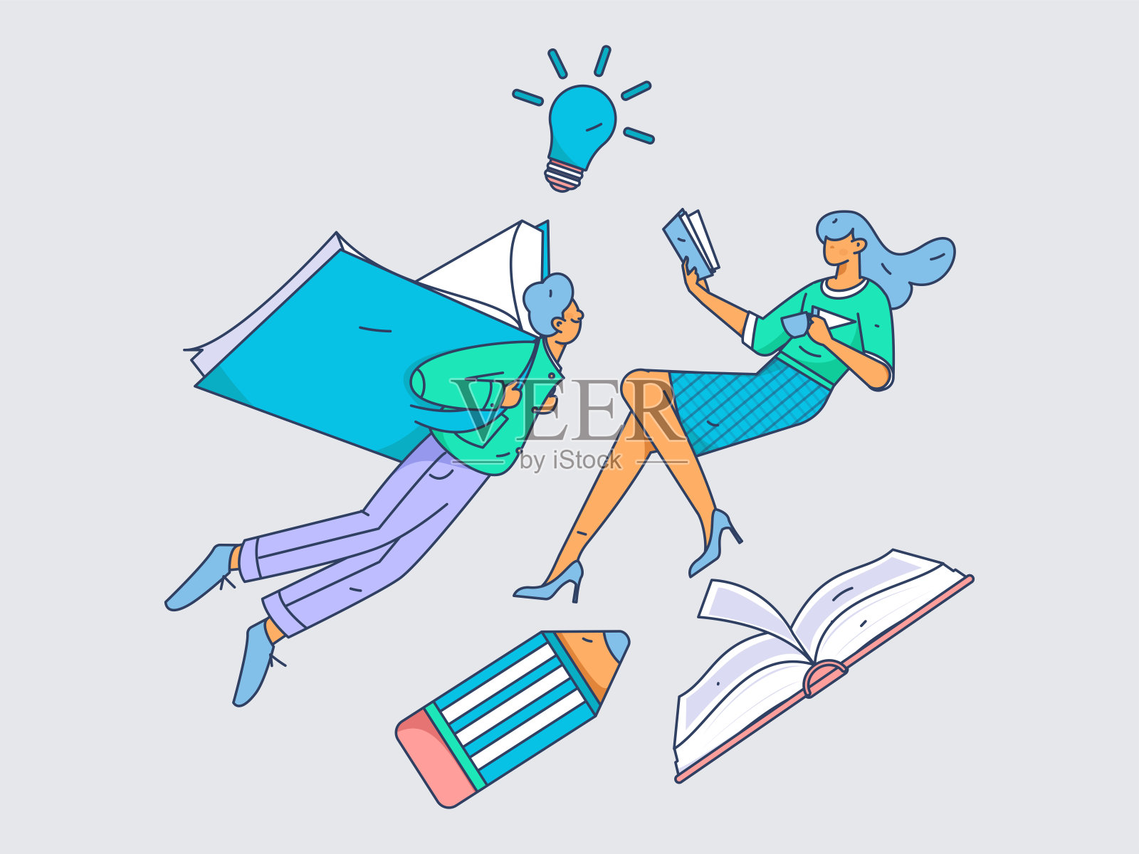 教育和学习的人平面矢量概念手绘插图插画图片素材