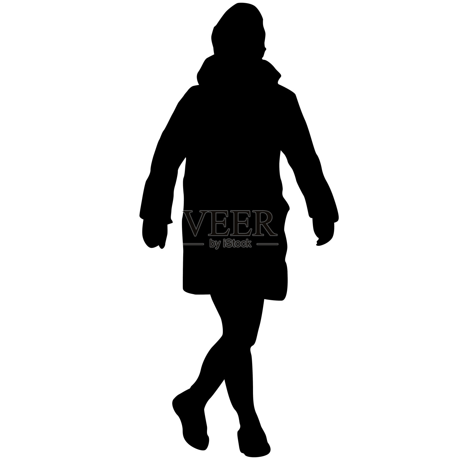 一个正在散步的女人在白色背景上的剪影插画图片素材
