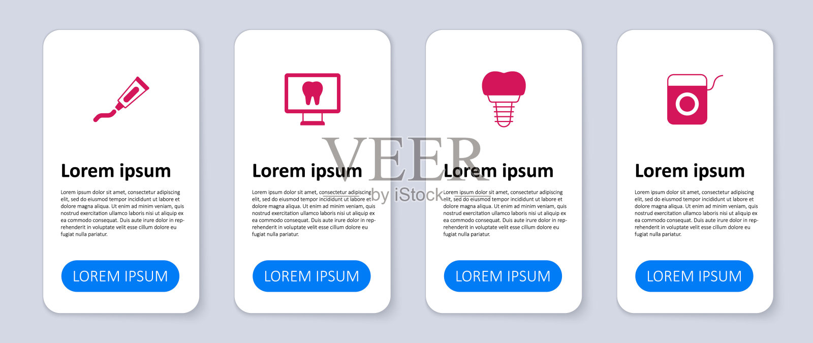 集牙线，种植体，在线牙科护理和牙膏管。业务信息图表模板。向量插画图片素材