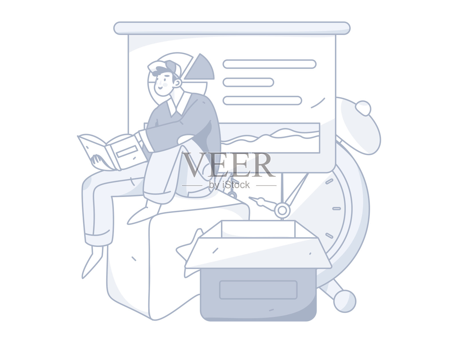 平面矢量插图的业务人员操作的工作场景插画图片素材