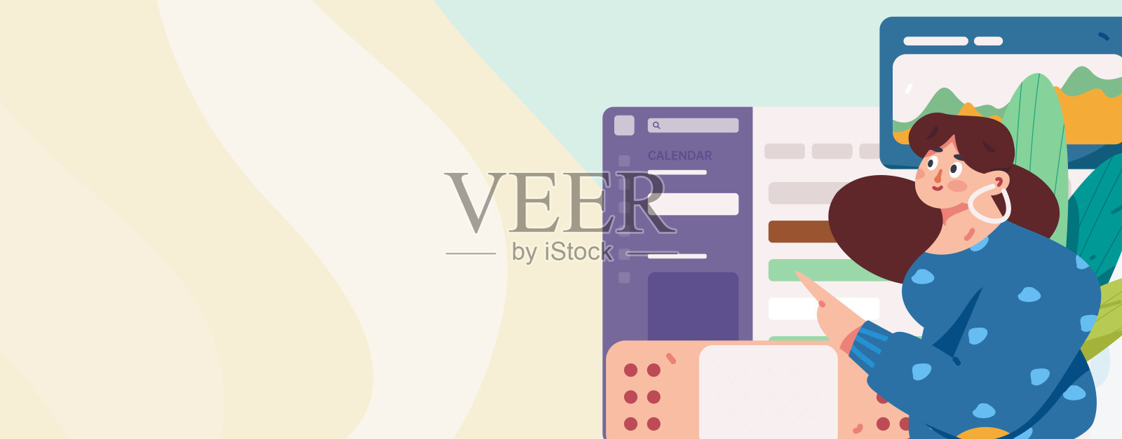 平面矢量插图的业务人员操作的工作场景插画图片素材