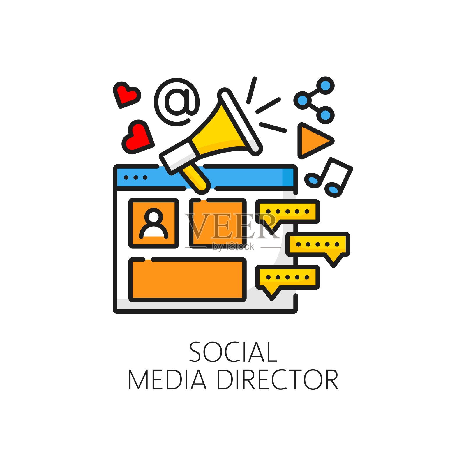 网络开发，社交媒体总监线图标插画图片素材