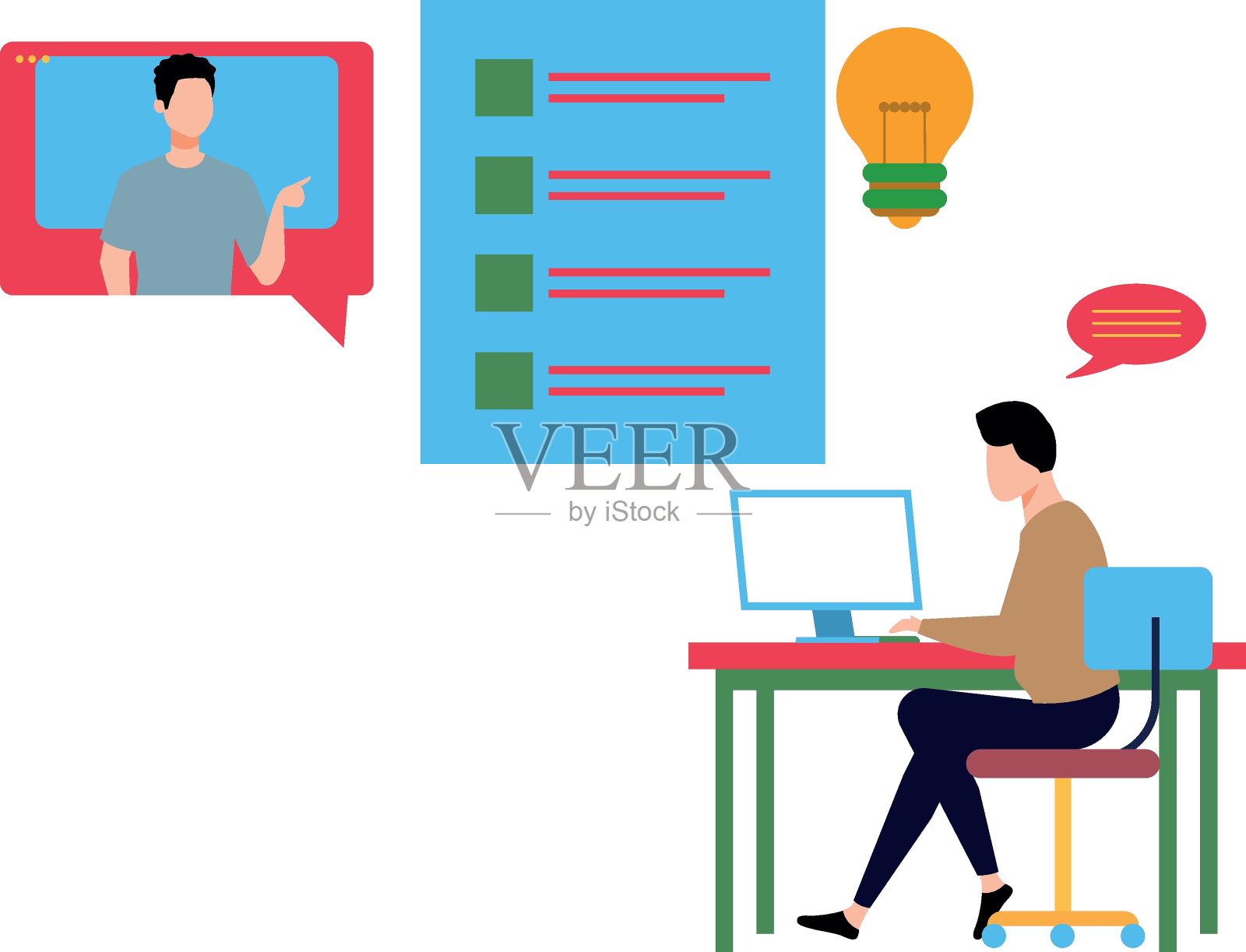 男孩们在网上聊天。插画图片素材