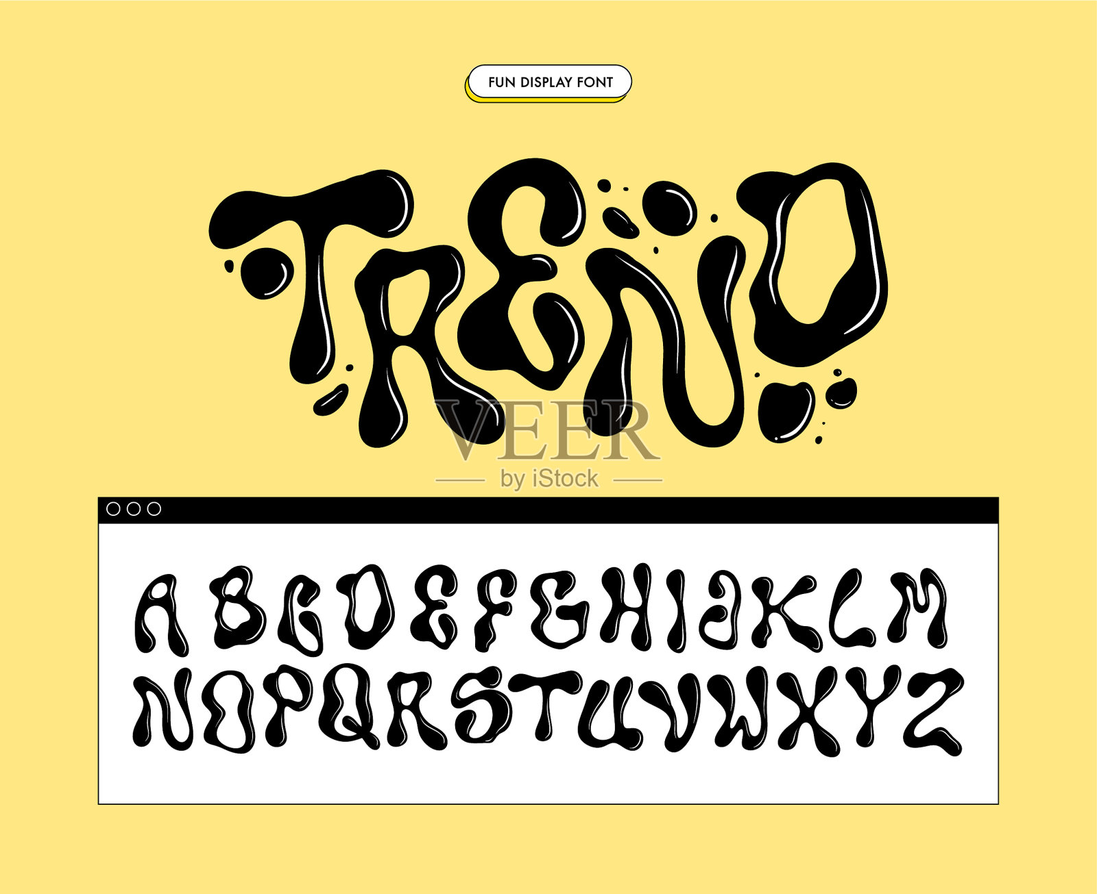 迷幻字母表。千年虫风格的液体字母。Groovy排版。插画图片素材