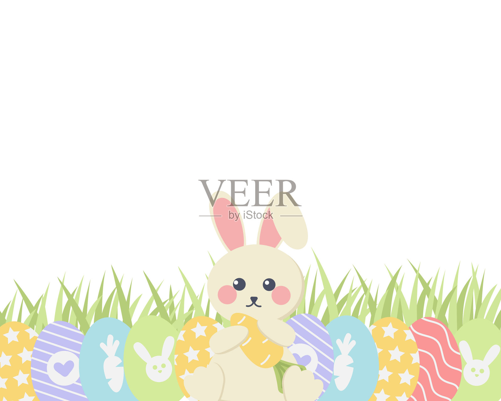 白色背景的兔子和复活节彩蛋贺卡。插画图片素材