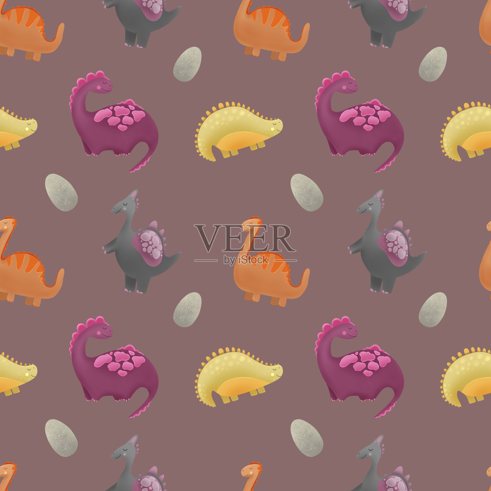 无缝图案迪诺集图标插画图片素材