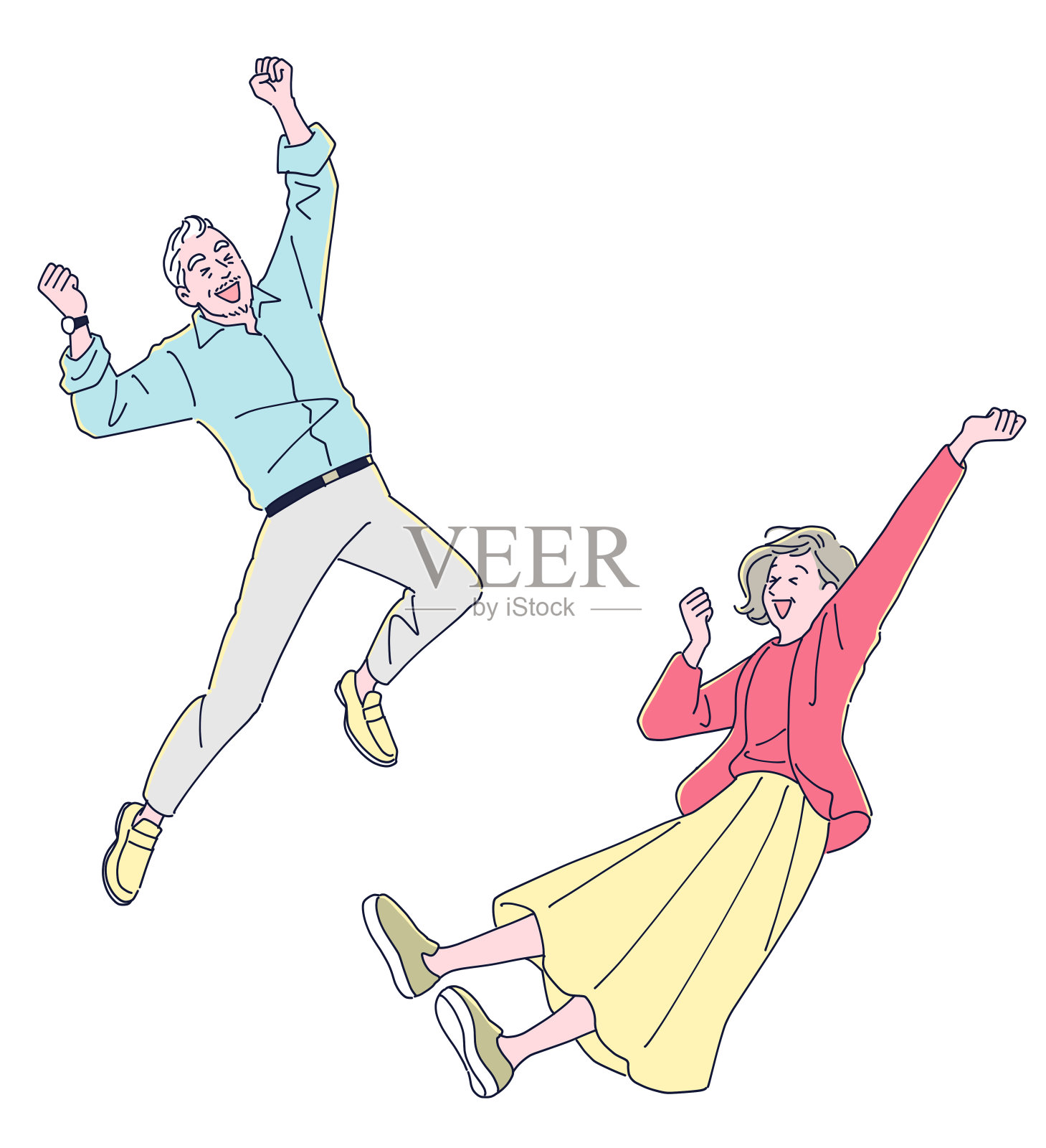 中年男女精力充沛地跳着插画图片素材