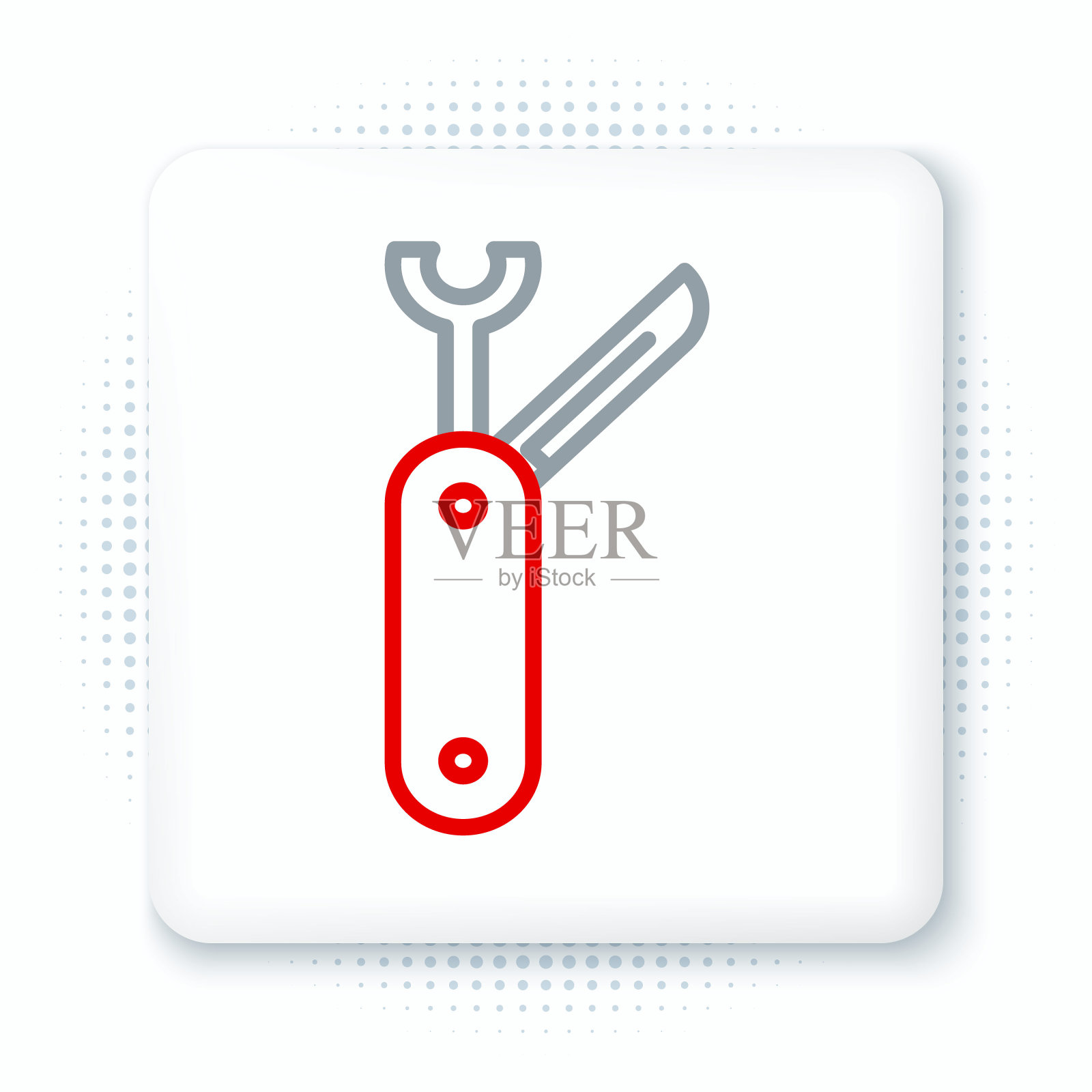 线瑞士军刀图标孤立的白色背景。多工具，多用途铅笔刀。多功能工具。色彩缤纷的轮廓概念。向量插画图片素材