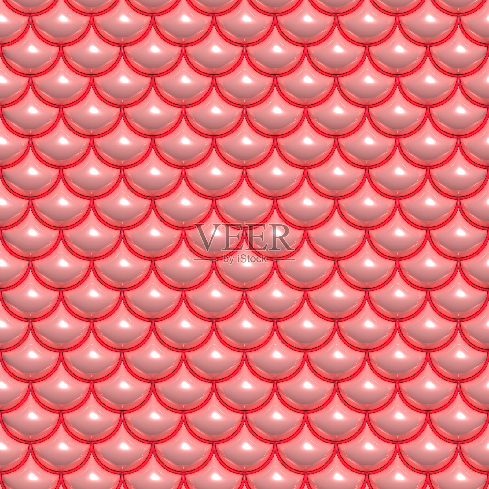 红色3D充气美人鱼鳞片。无缝瓷砖图案。插画图片素材