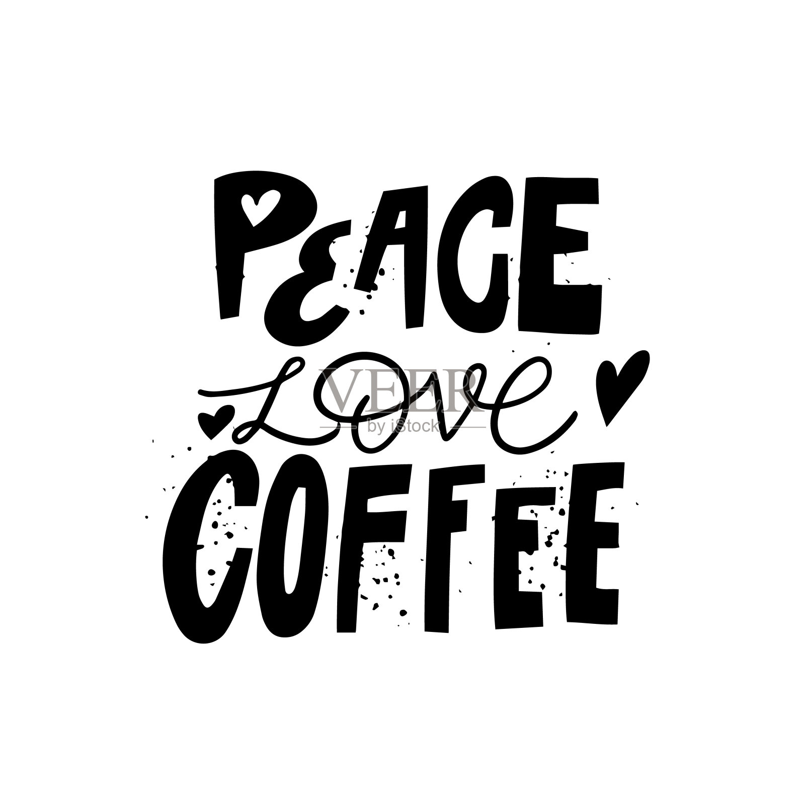 和平爱咖啡。黑色字母短语文本。矢量排版现代字体。插画图片素材