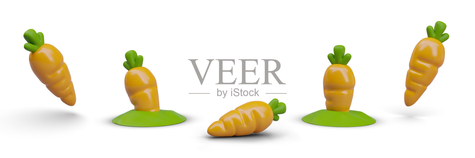 现实的橙色胡萝卜在不同的位置。载体熟食根插画图片素材