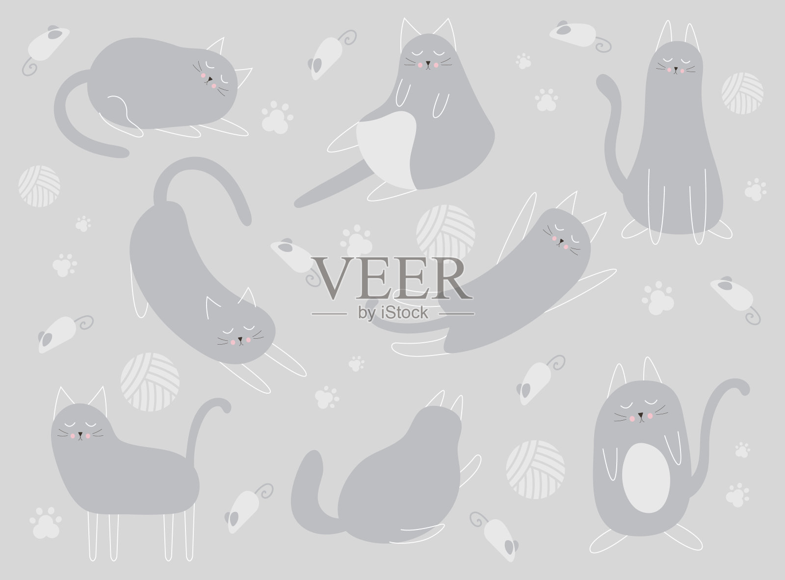 猫涂鸦集，平面风格插画图片素材