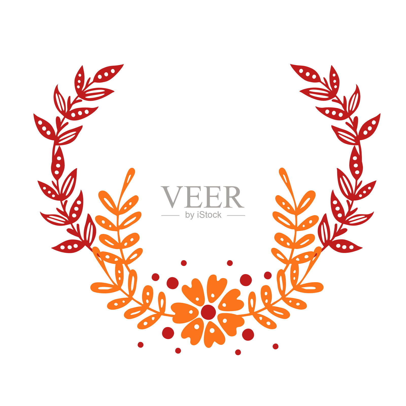 圆形框架与抽象花卉元素月桂环矢量插图隔离在白色背景插画图片素材