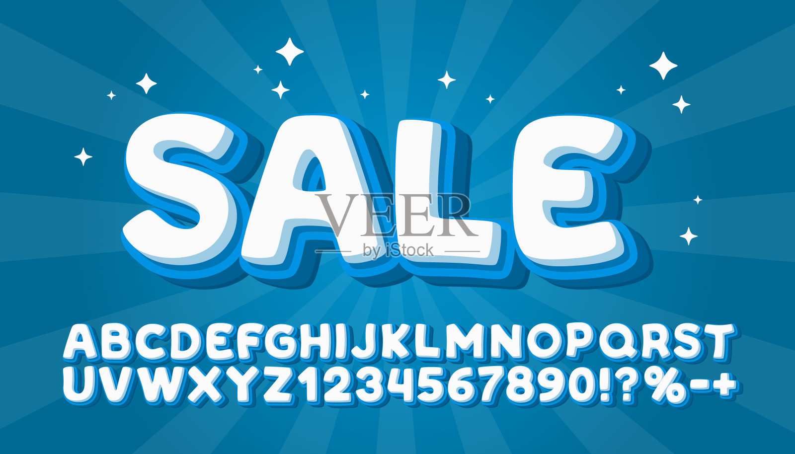 销售颜色蓝色字体。英文字母和数字符号。矢量图插画图片素材