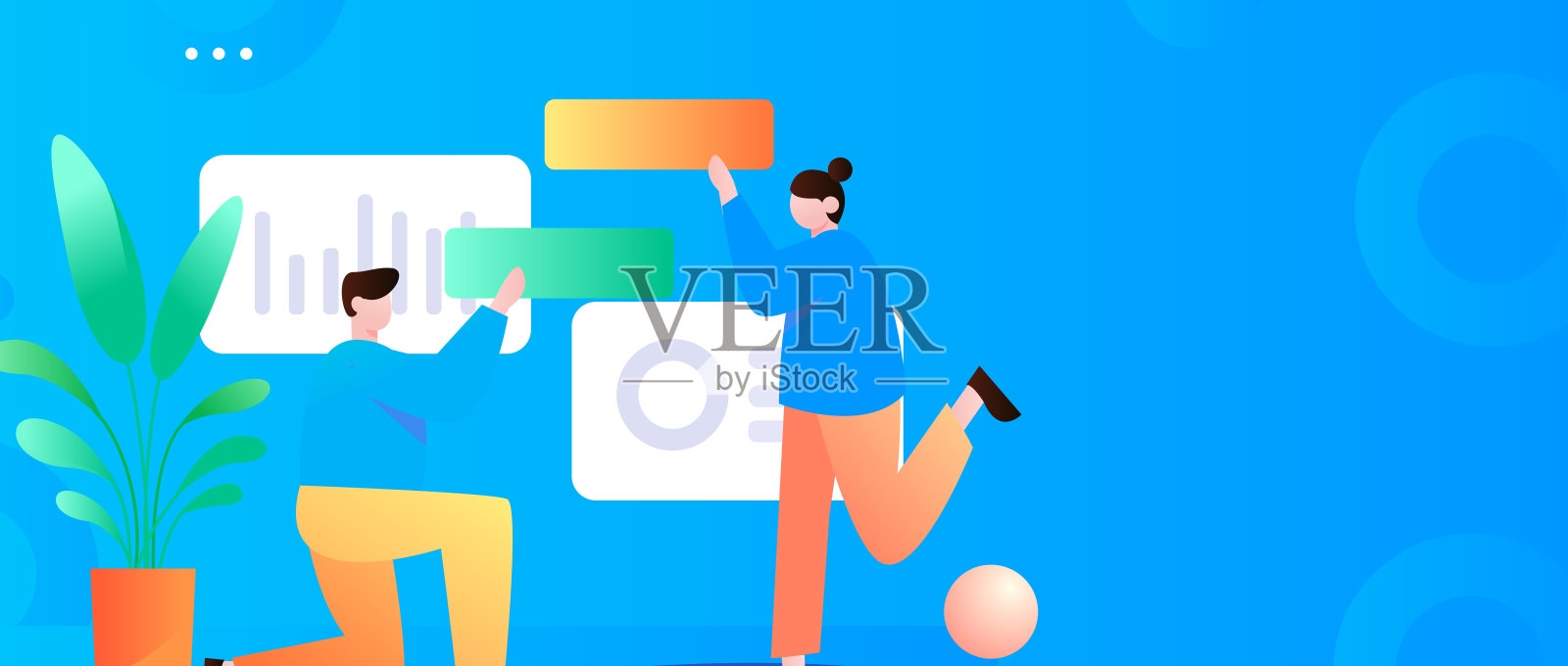 平面矢量插图的业务人员操作的工作场景插画图片素材