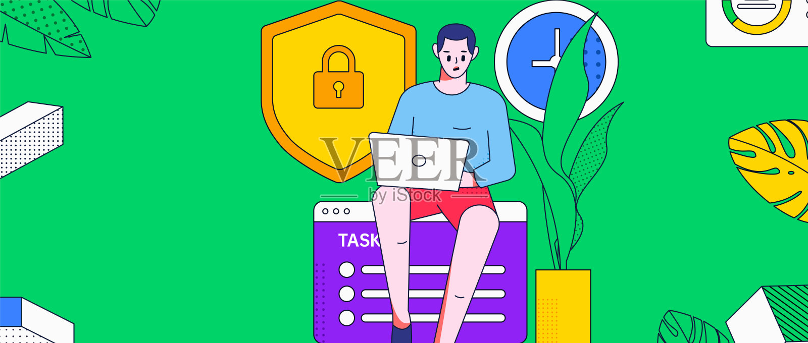 平面矢量插图的业务人员操作的工作场景插画图片素材