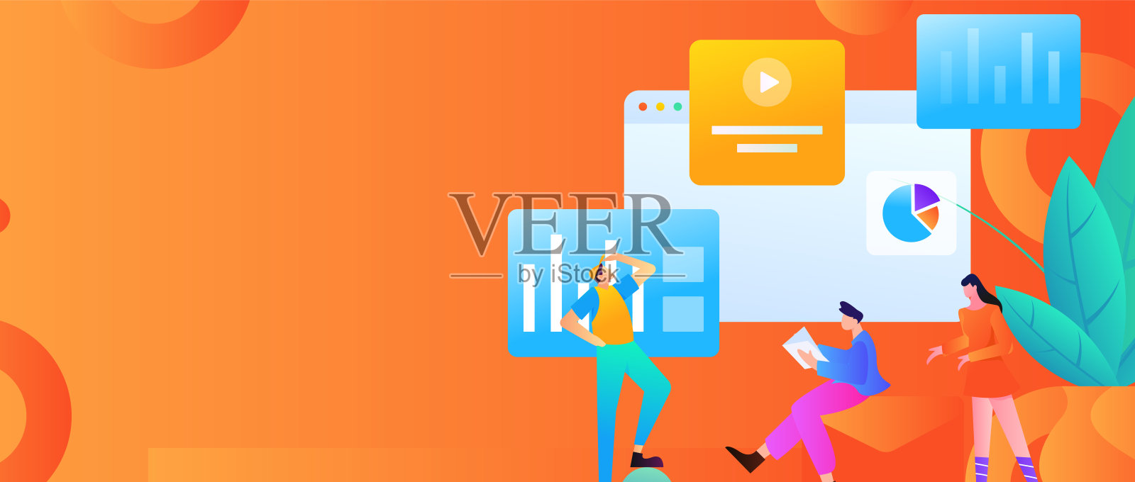 平面矢量插图的业务人员操作的工作场景插画图片素材