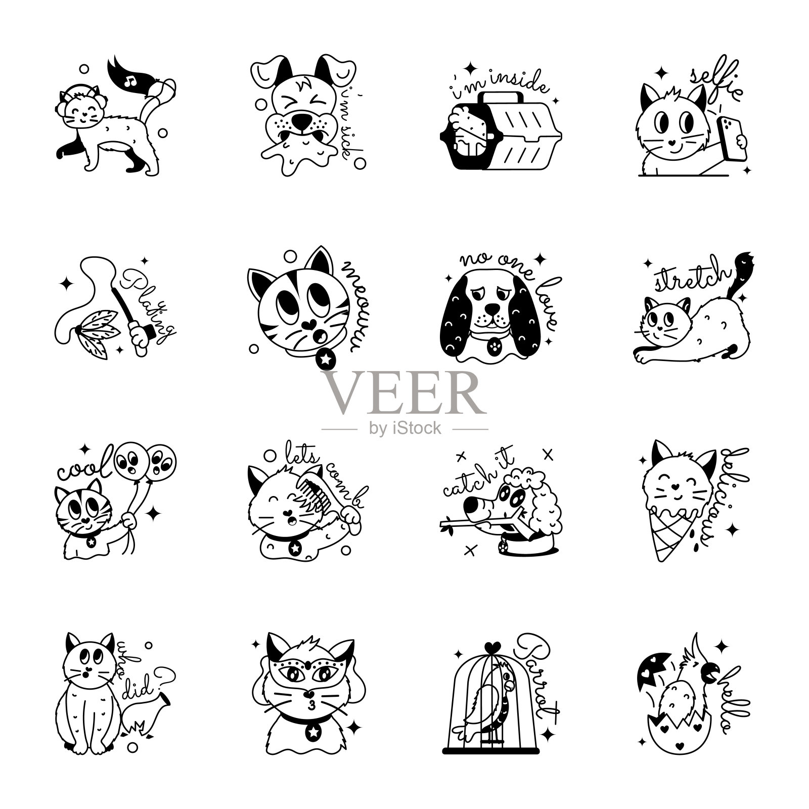 宠物爱字形贴纸包插画图片素材