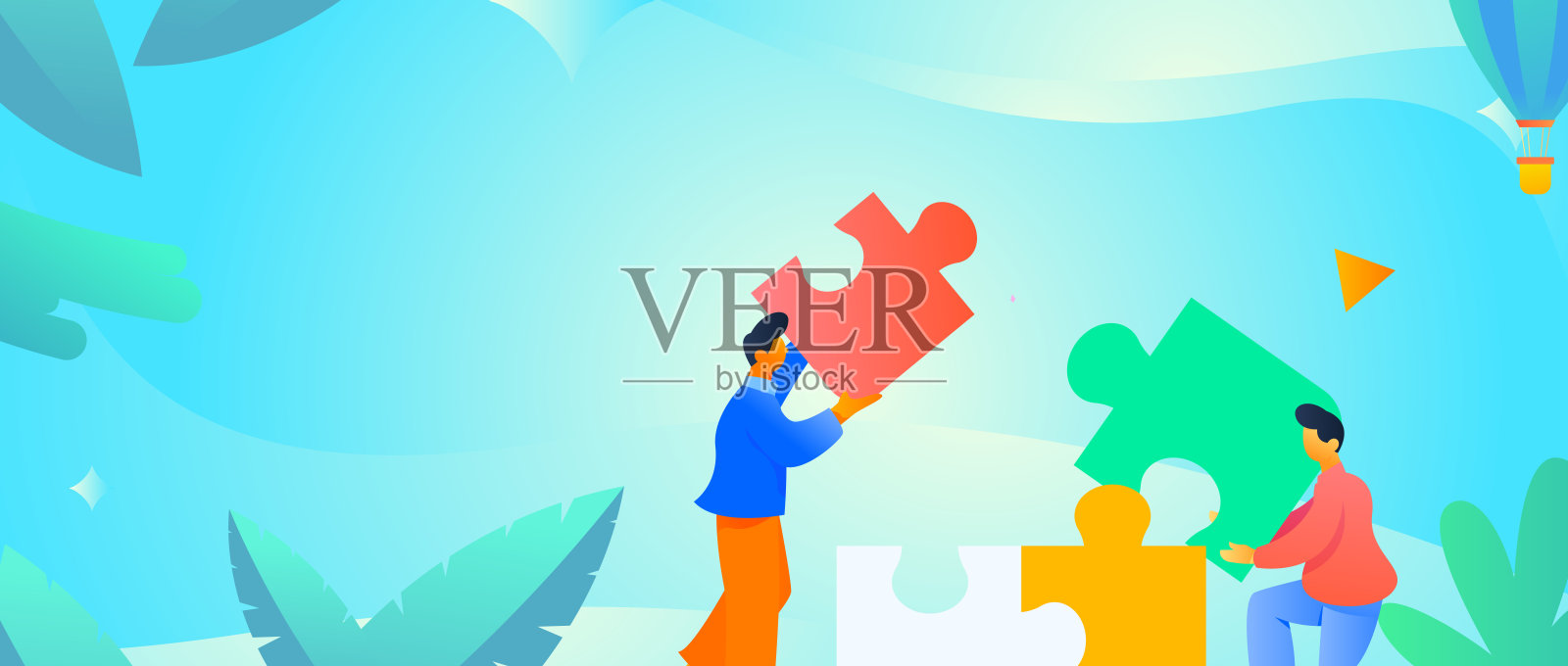 平面矢量插图的业务人员操作的工作场景插画图片素材