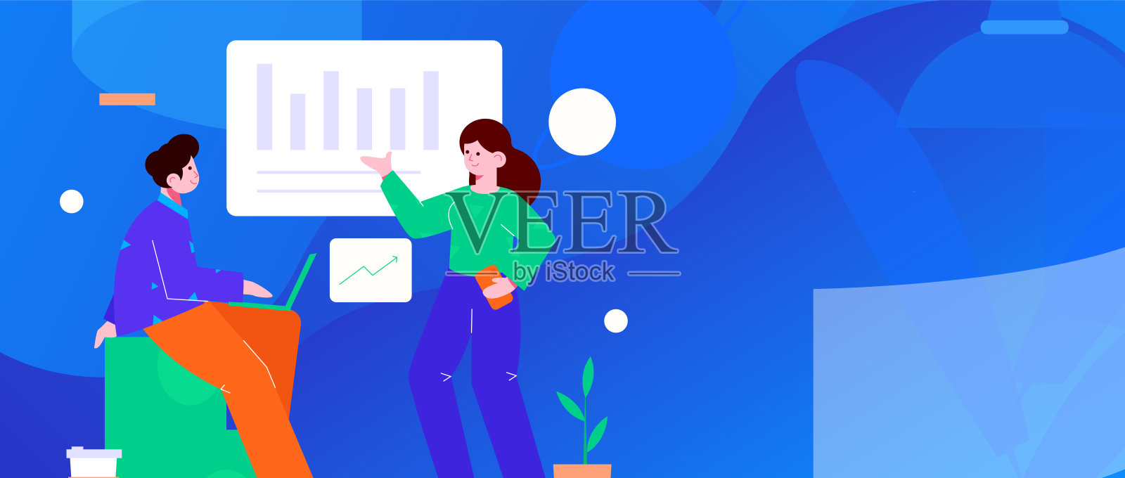 平面矢量插图的业务人员操作的工作场景插画图片素材