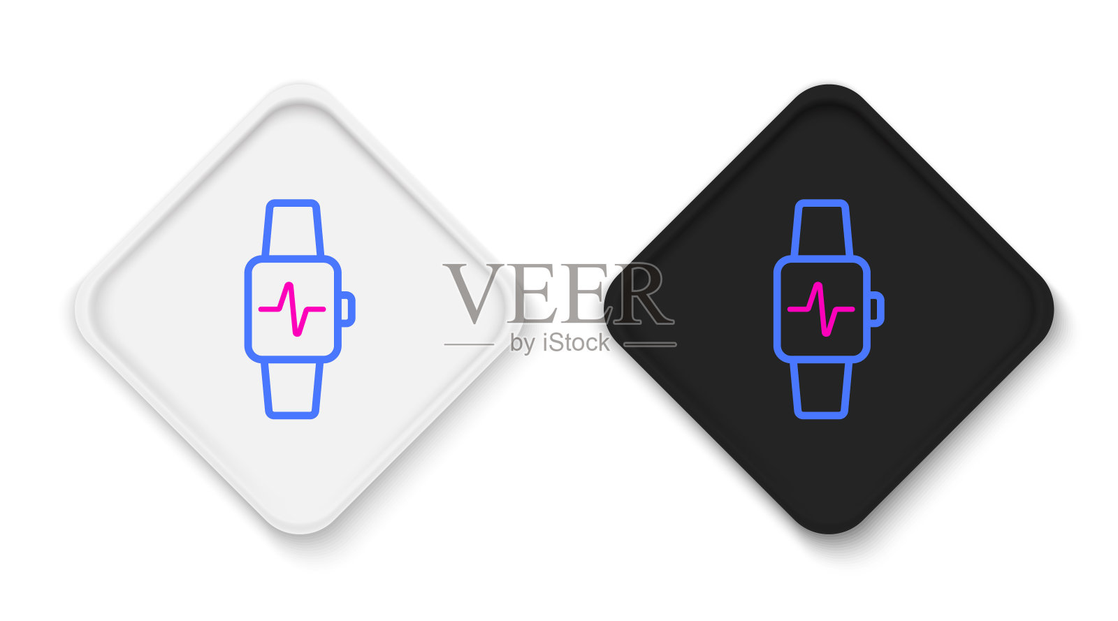 Line智能手表显示心率图标孤立在白色背景上。健身App概念。色彩缤纷的轮廓概念。向量插画图片素材