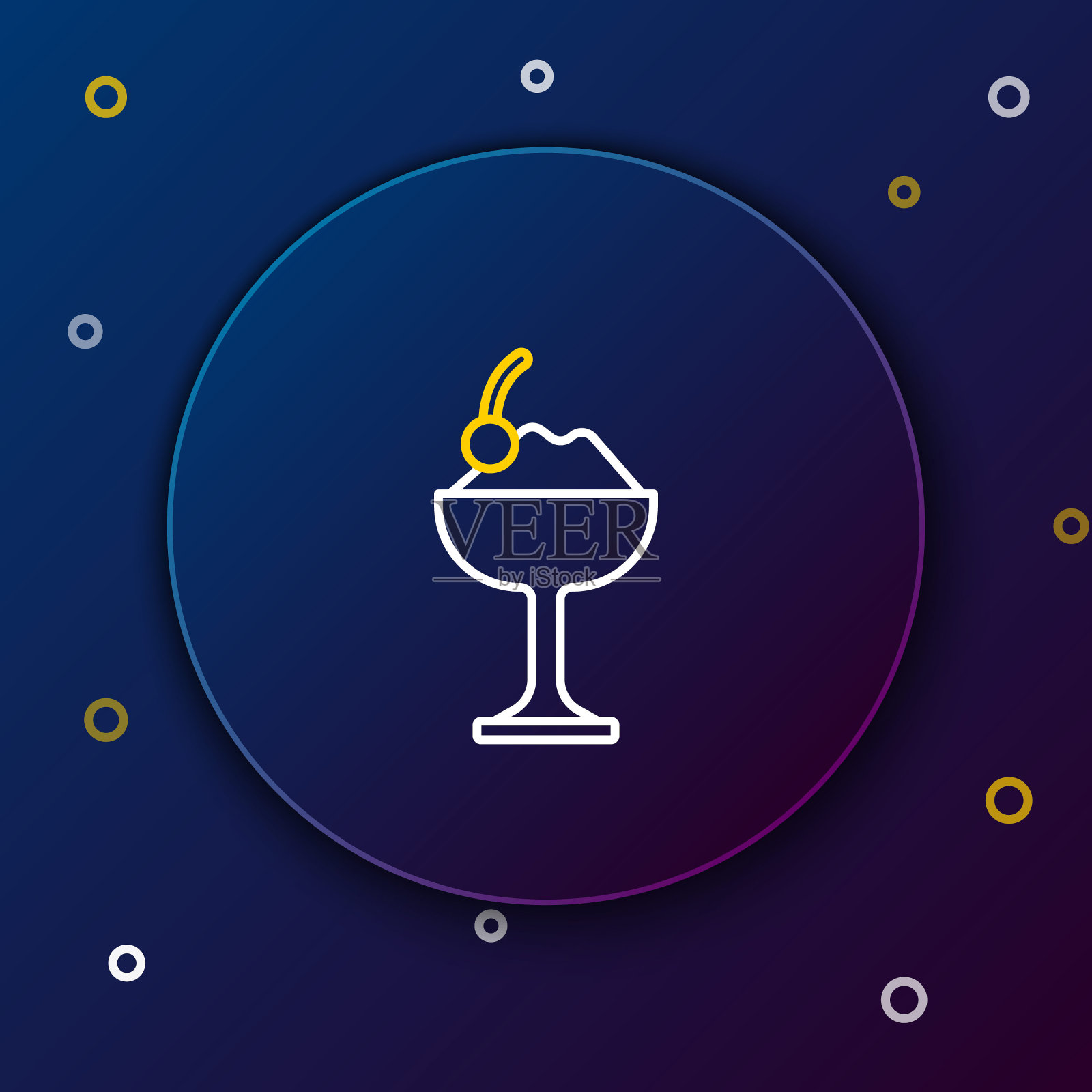 行冰淇淋在碗图标孤立的蓝色背景。甜蜜的象征。色彩缤纷的轮廓概念。向量插画图片素材