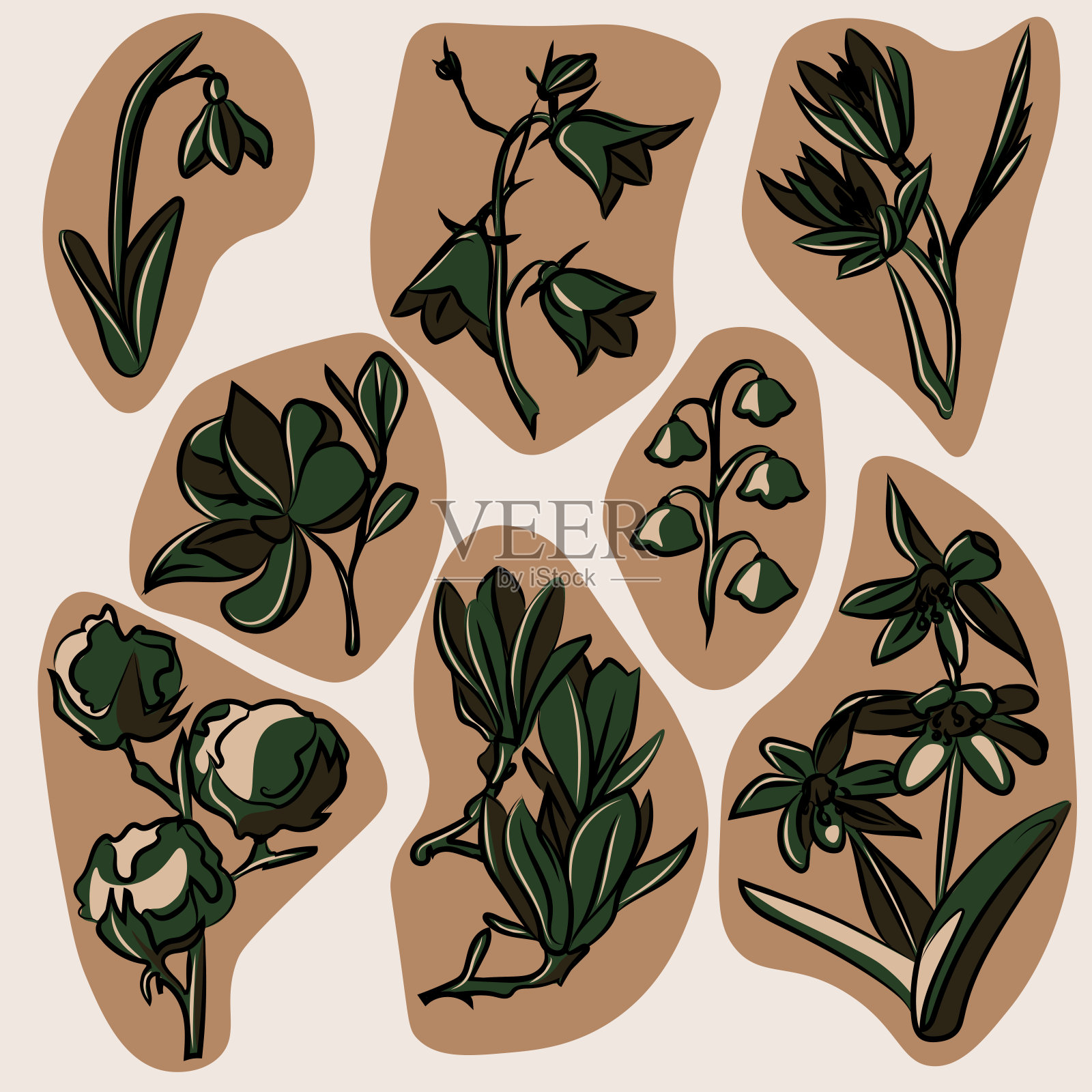 简单的彩色花卉剪贴画。插画图片素材