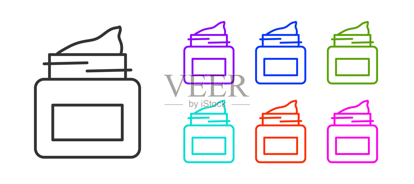 乳霜或乳液化妆品罐图标隔离在白色背景。男士身体护理产品。设置图标彩色。向量插画图片素材