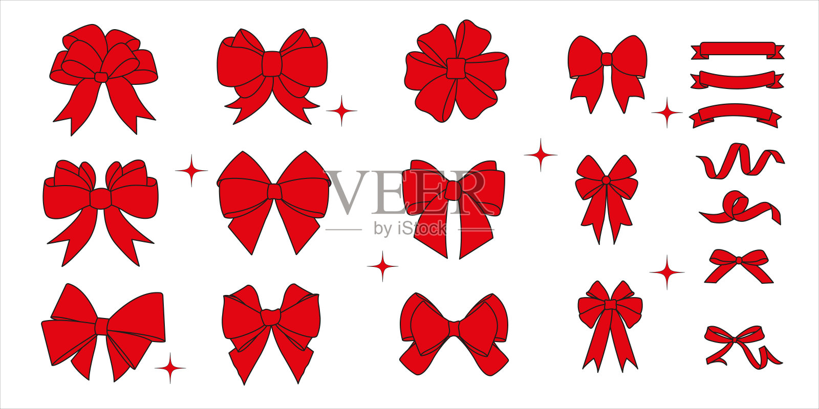 一套红色的各种卡通蝴蝶结插画图片素材