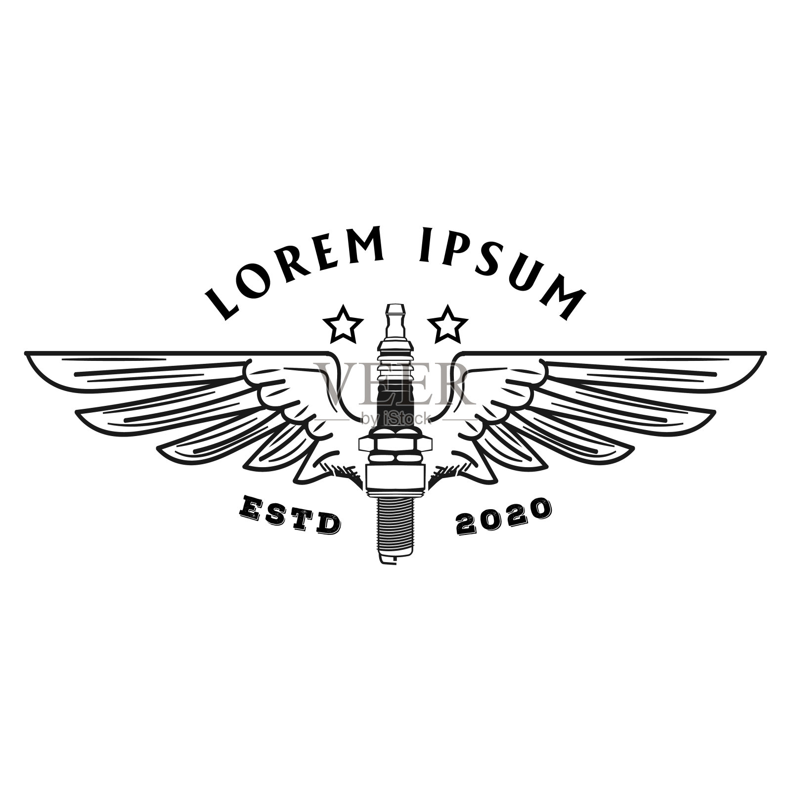 复古复古火花塞翅膀定制车库或摩托车俱乐部插图插画图片素材