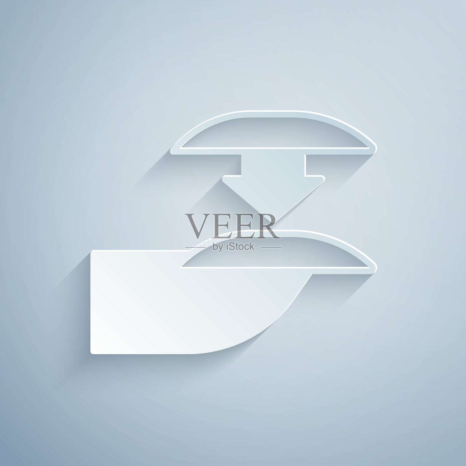 剪纸一套假指甲美甲图标隔离在灰色背景。用于指甲延伸的清漆调色板。人工指甲。纸艺风格。向量插画图片素材