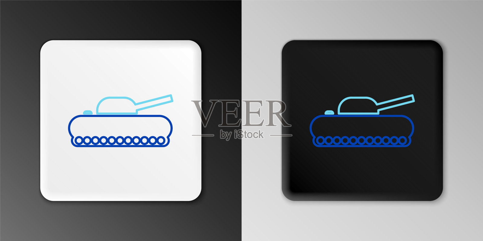 线军事坦克图标孤立的灰色背景。色彩缤纷的轮廓概念。向量插画图片素材