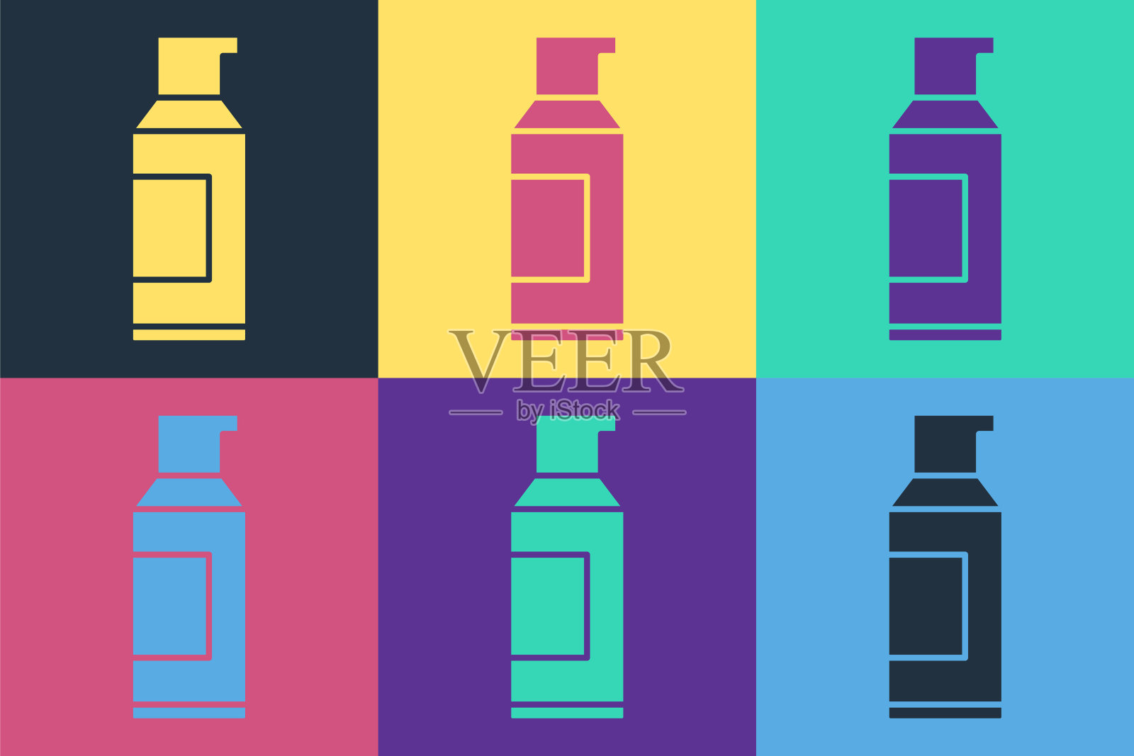 波普艺术喷雾罐为发胶、除臭剂、止汗剂的图标隔离在彩色背景上。向量插画图片素材