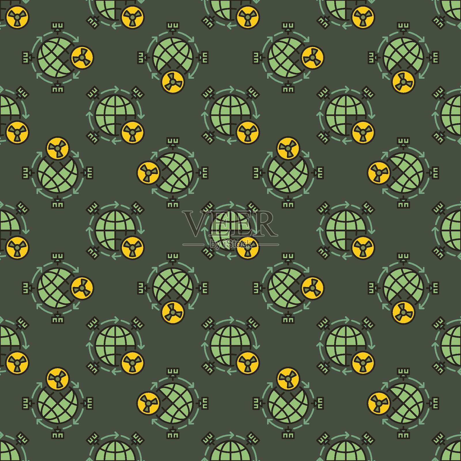 核武器在空间和卫星矢量彩色无缝图案插画图片素材