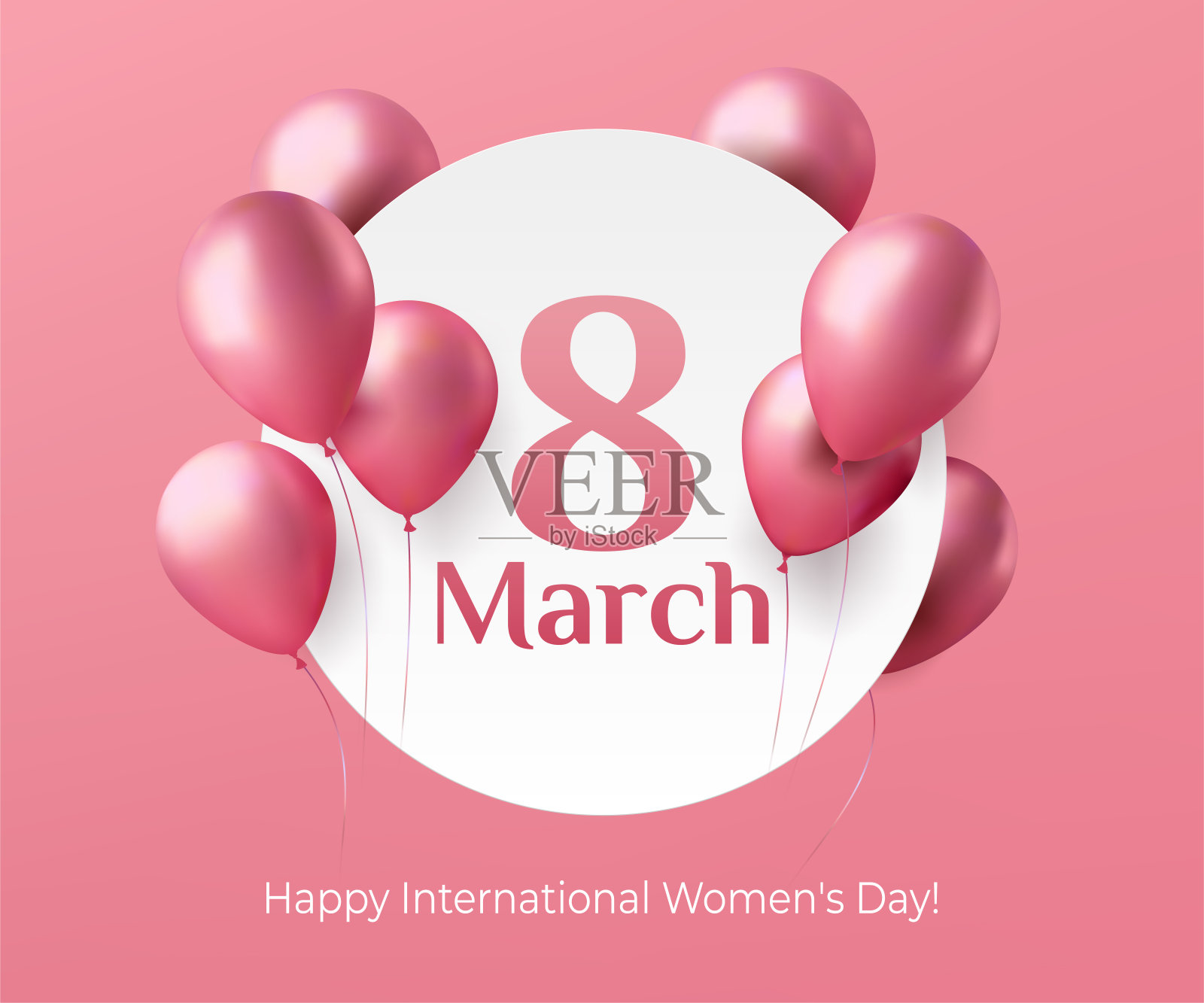 3月8日国际妇女节的粉色矢量插图，以3d气球为特色。理想的贺卡，海报，和邀请，庆祝爱和权力。没有人工智能。插画图片素材