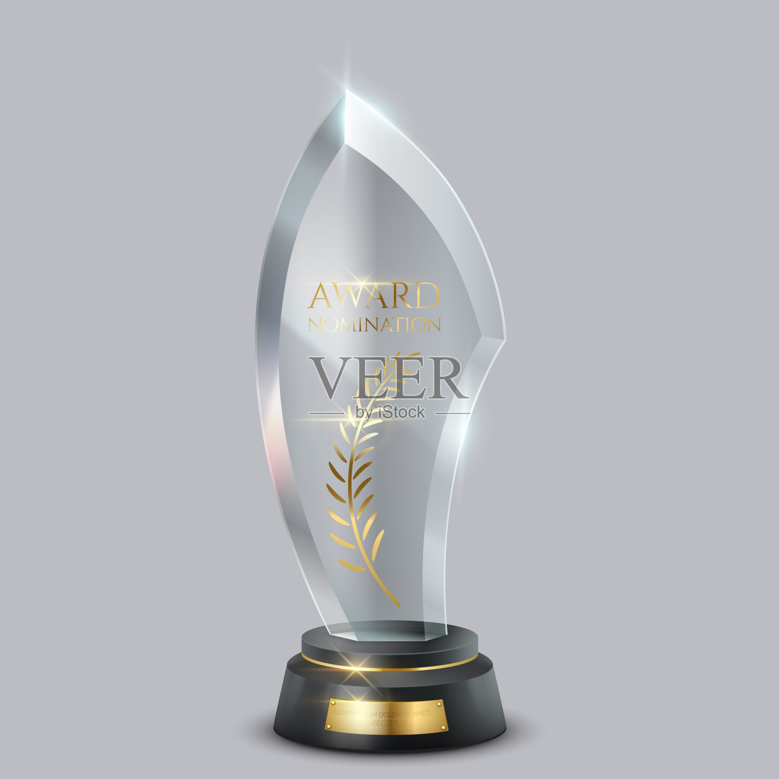 玻璃奖奖杯现实矢量插图上的光背景插画图片素材