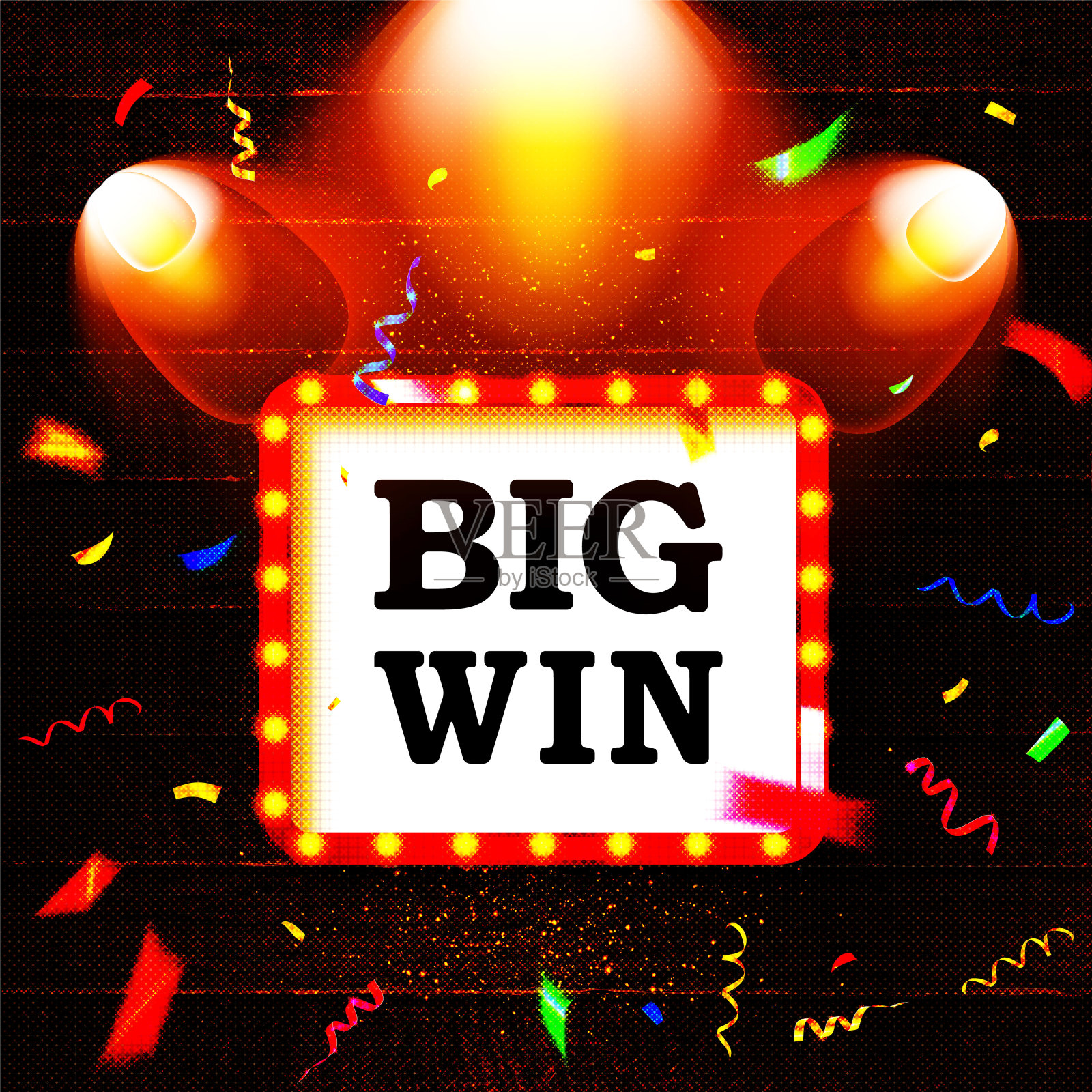 在一面木墙的背景下，横幅上写着“大赢”字样插画图片素材