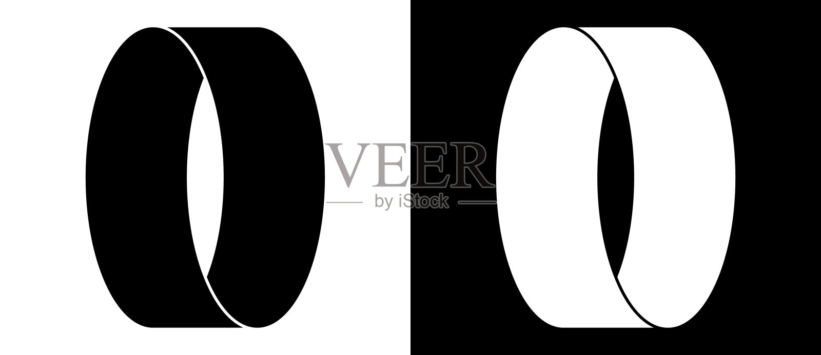 艺术圆圈形状作为符号、标志或图标。一个黑色的人物在白色的背景上，一个同样白色的人物在黑色的一面。插画图片素材