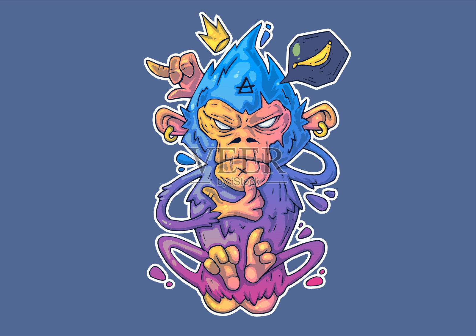 创意卡通插画。摆着滑稽姿势的酷猴子。插画图片素材