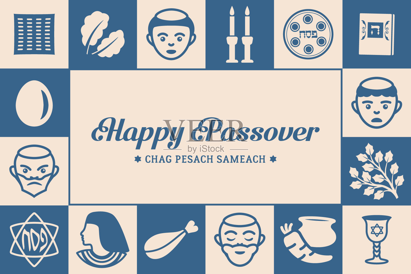 逾越节贺卡-一个墨水-蓝色插画图片素材