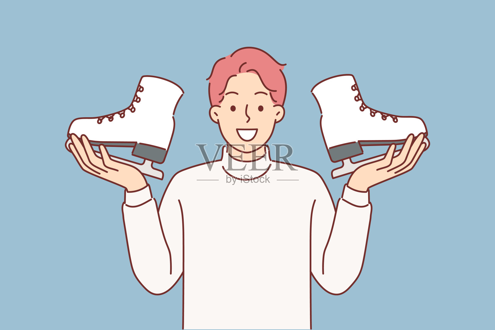 男人手里拿着一双冰鞋，邀请你报名花样滑冰或曲棍球课程插画图片素材