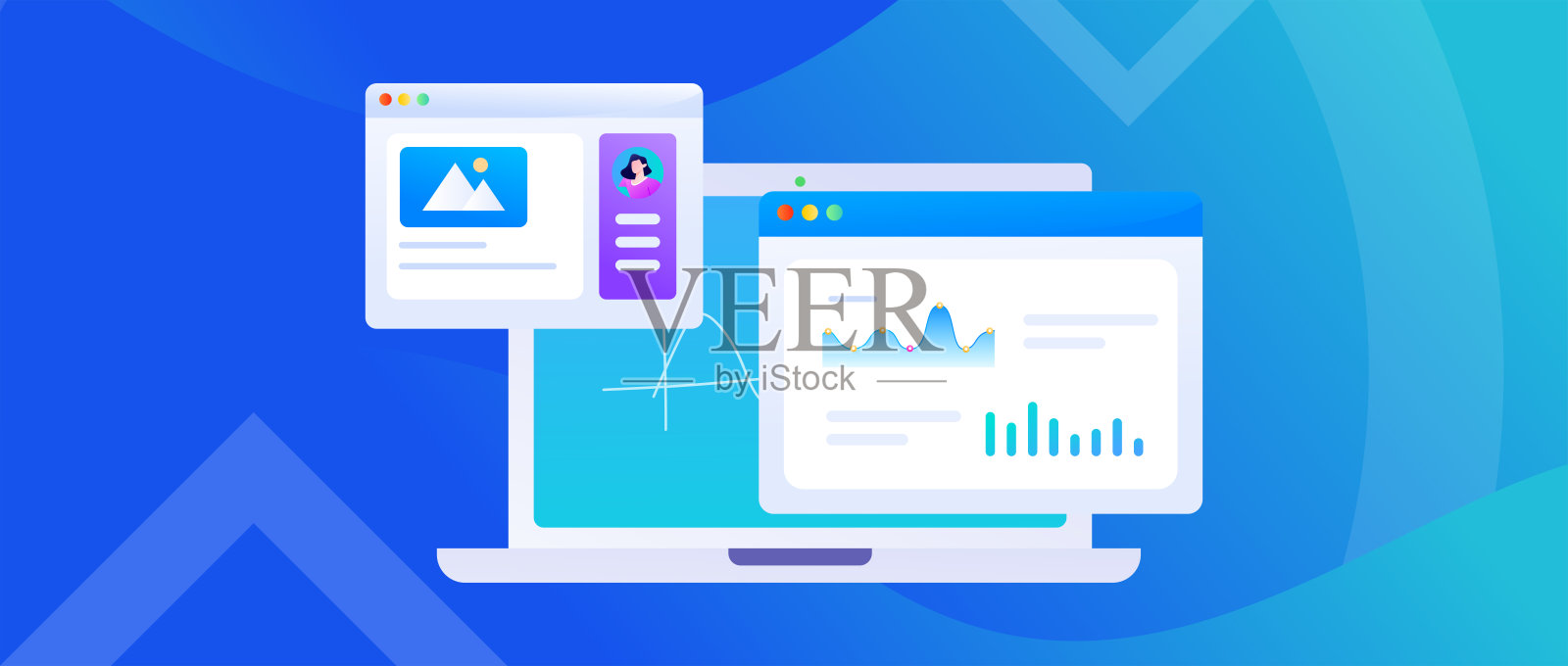 平面矢量插图的业务人员操作的工作场景插画图片素材