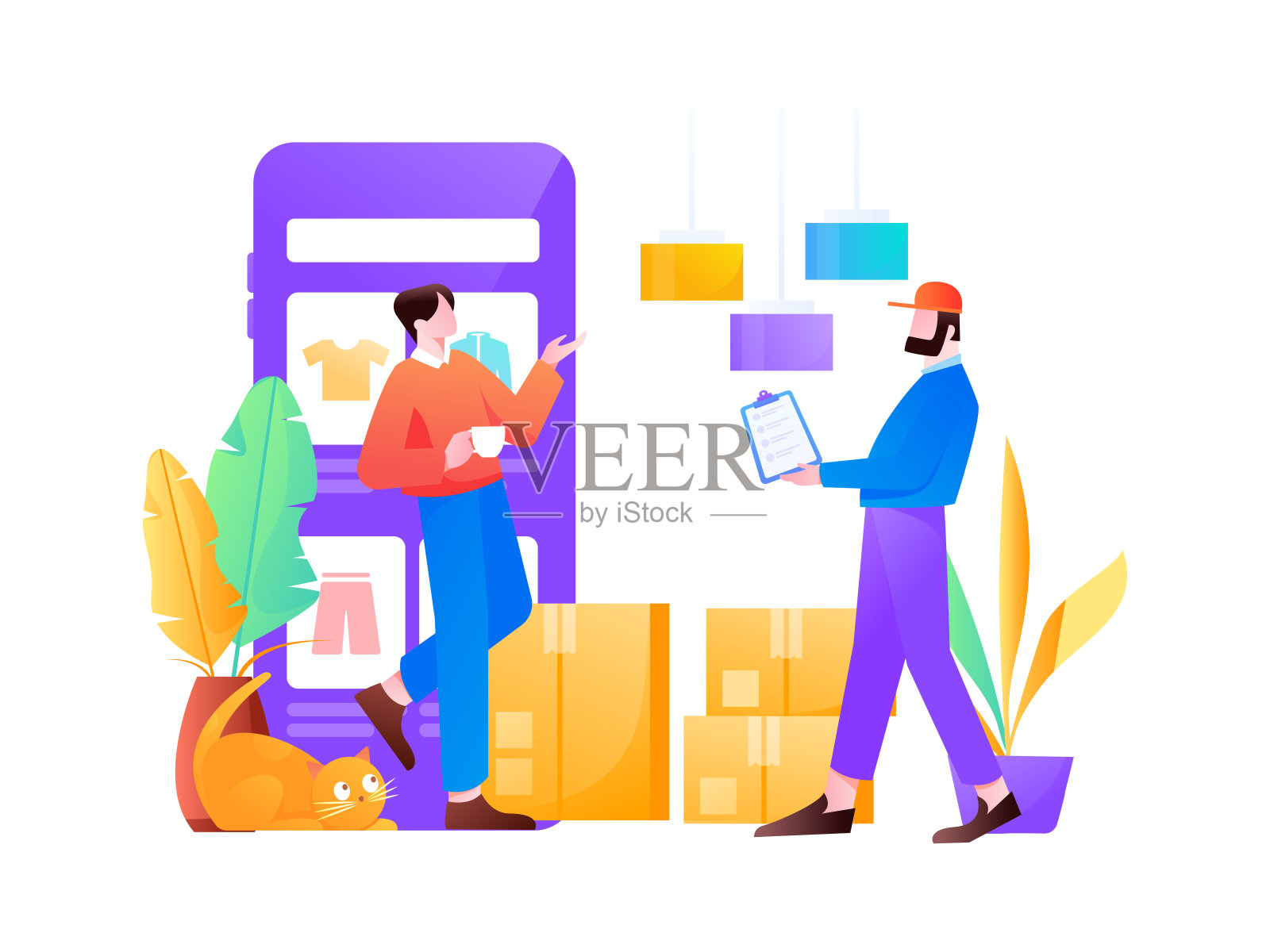 假日购物的人做电子商务网上购物平面矢量概念操作手绘插图插画图片素材