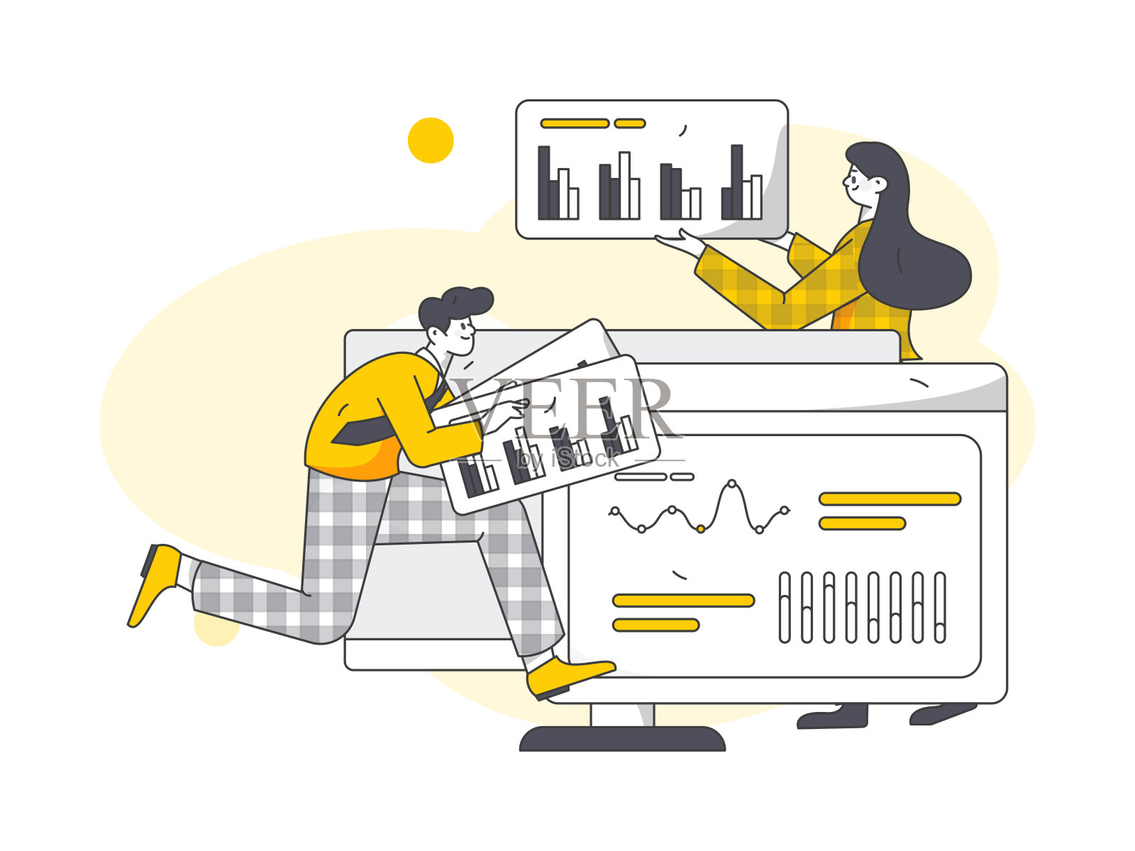 平面矢量插图的业务人员操作的工作场景插画图片素材