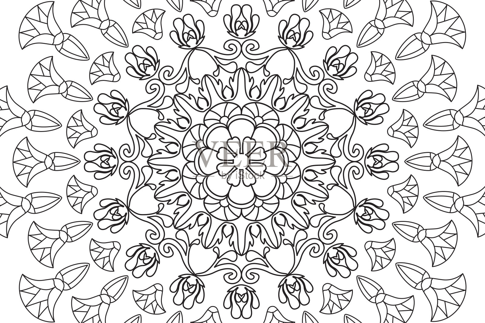 曼荼罗涂色页为儿童和成人插画图片素材